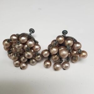 1940s Earrings, Small Faux Pearl Balls on Screw Back. Made in Japan . Rare Find.